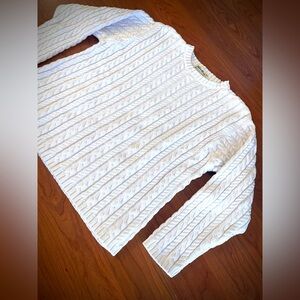 VTG Eddie Bauer Cable Knit Sweater White Chunky Fisherman 100% Cotton sz L -  XL